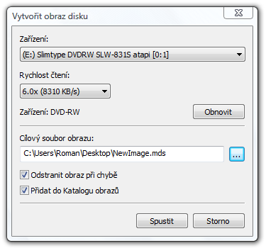 <p>Při vytváření obrazu lze snížit rychlost čtení a výrazně tak ulevit počítači</p>