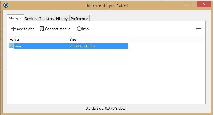 Takto se vám služba BitTorrent Sync zobrazí po své instalaci
