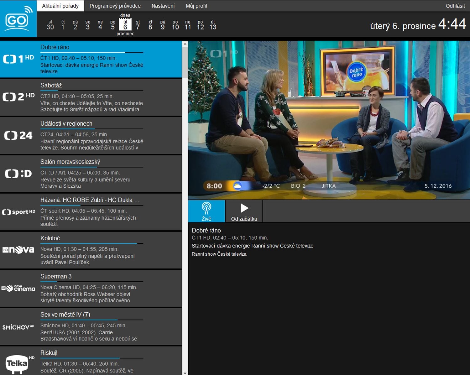 Živé vysílání...