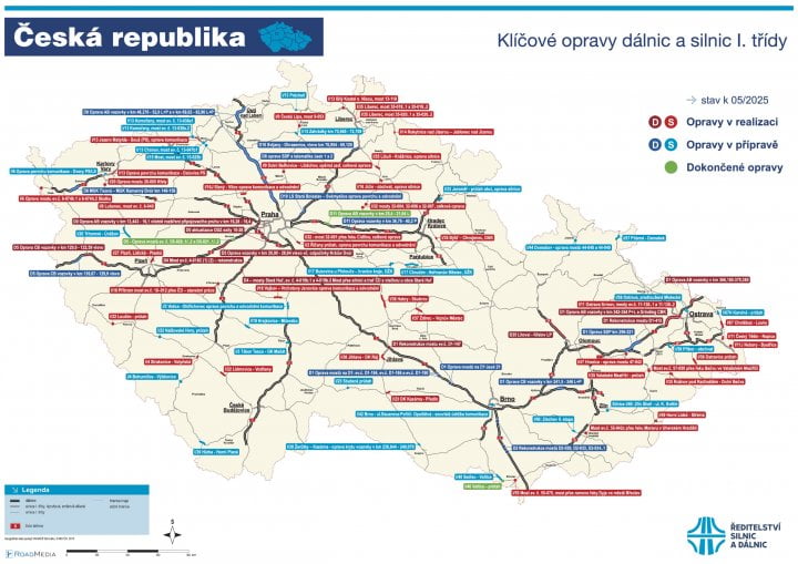 Opravy silnic I. třídy a dálnic v roce 2025