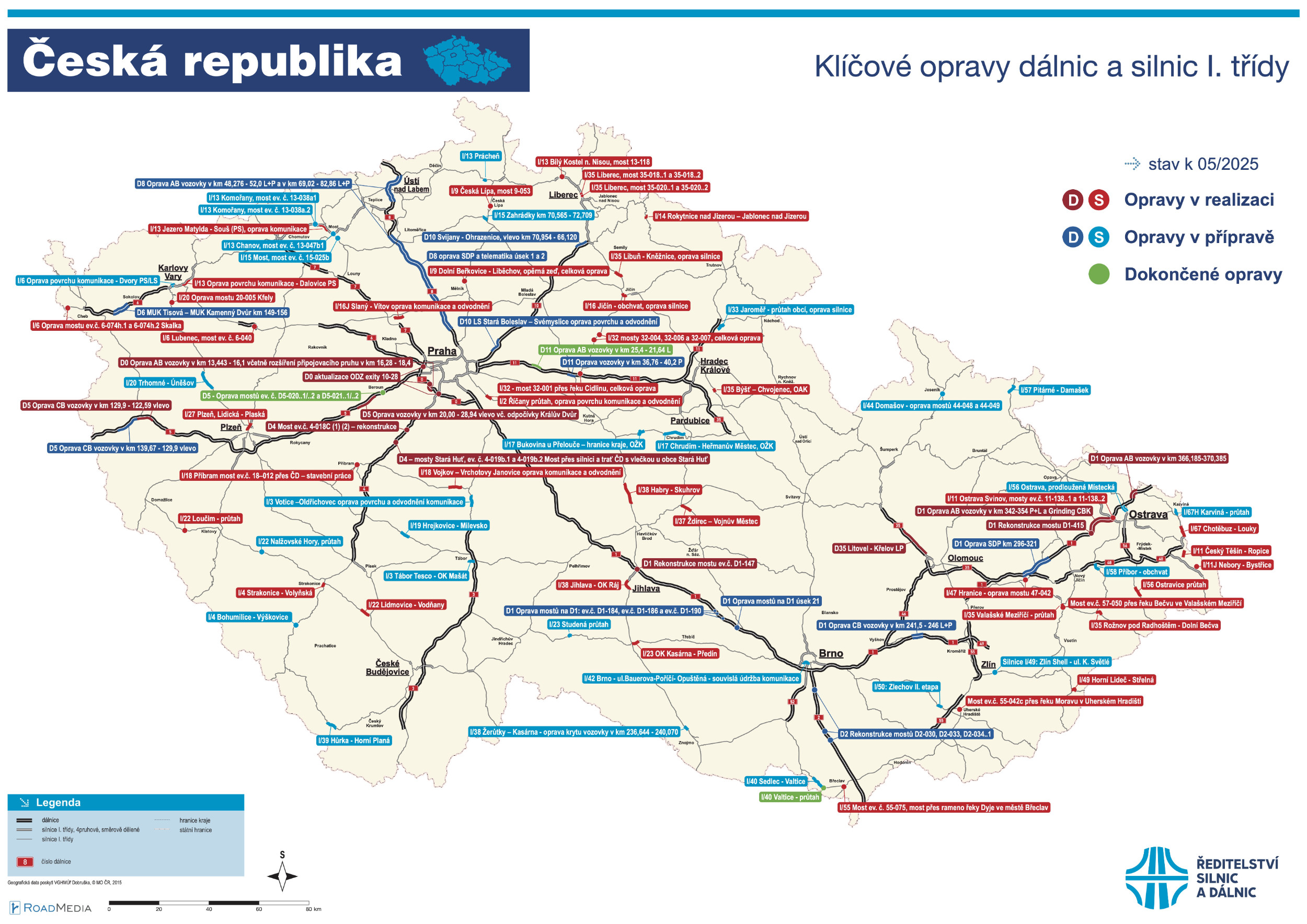 Opravy silnic I. třídy a dálnic v roce 2025
