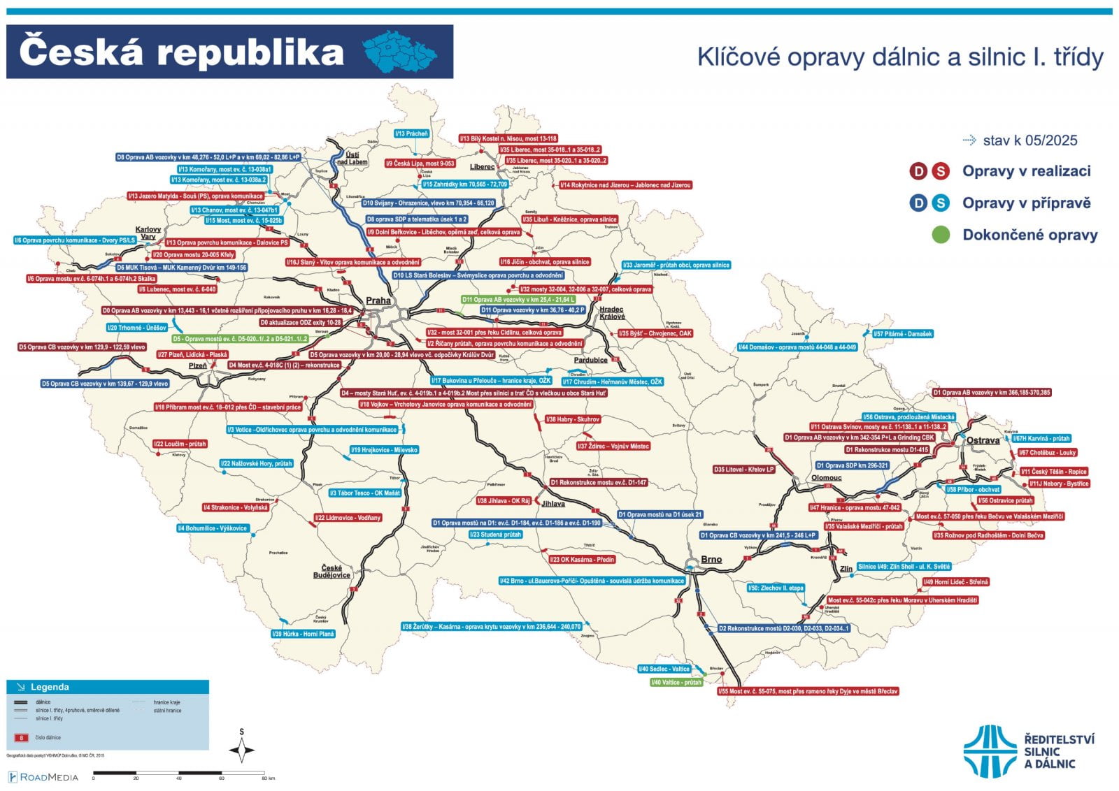 Opravy silnic I. třídy a dálnic v roce 2025