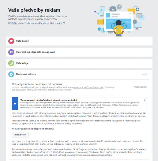 Reklamy založené na údajích od partnerů Facebooku