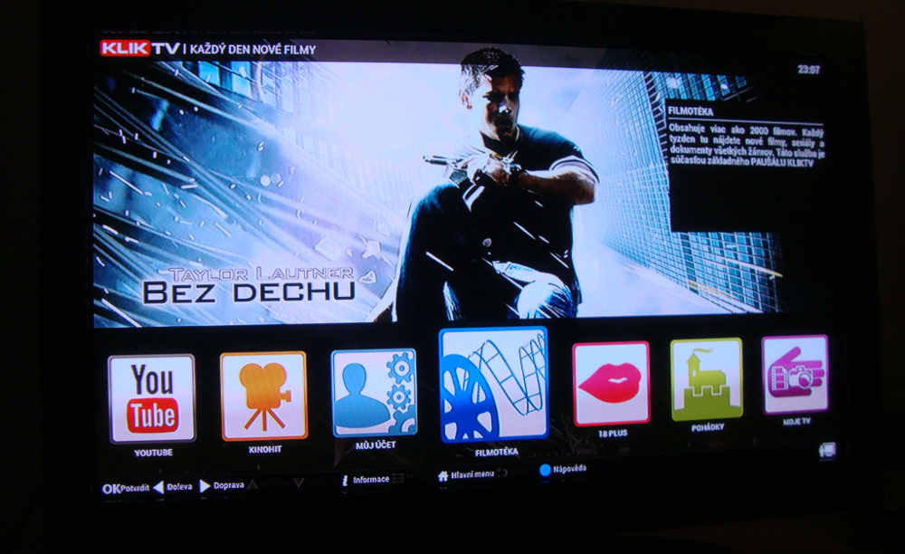 KlikTV - menu a ovládání videoslužby