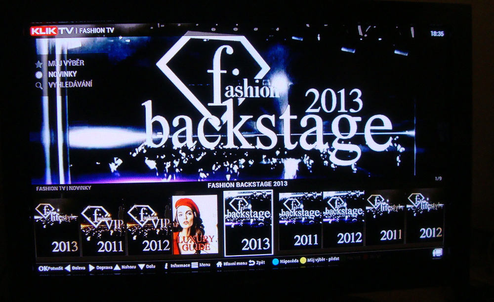 KlikTV - menu a ovládání videoslužby