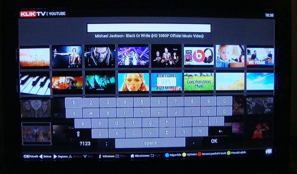 KlikTV - menu a ovládání videoslužby