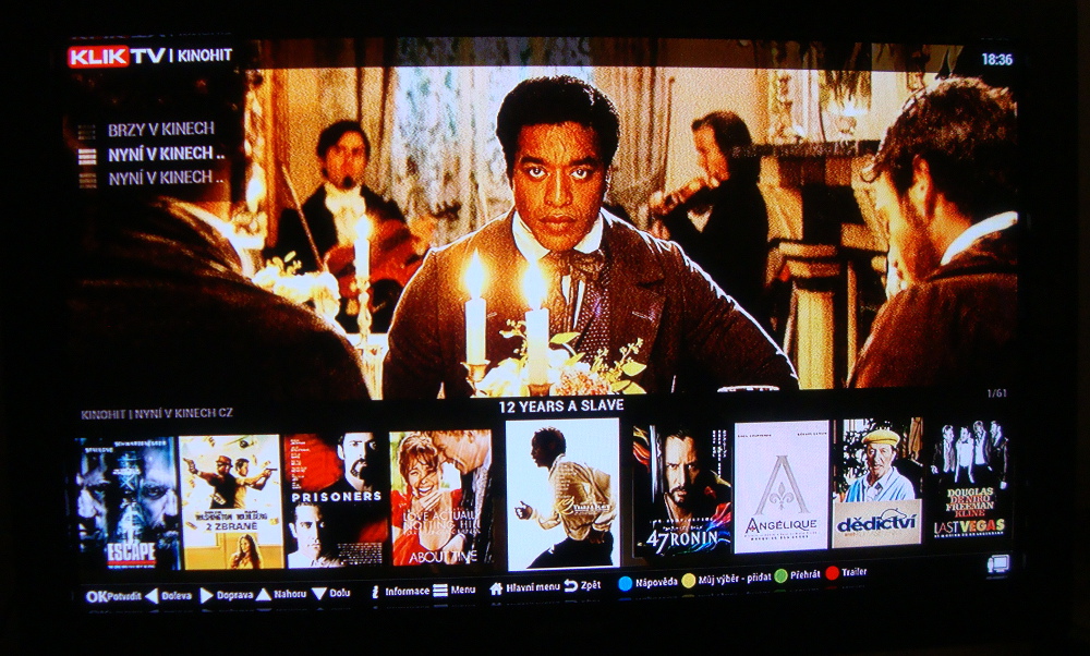 KlikTV - menu a ovládání videoslužby