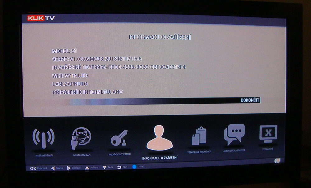 KlikTV - menu a ovládání videoslužby