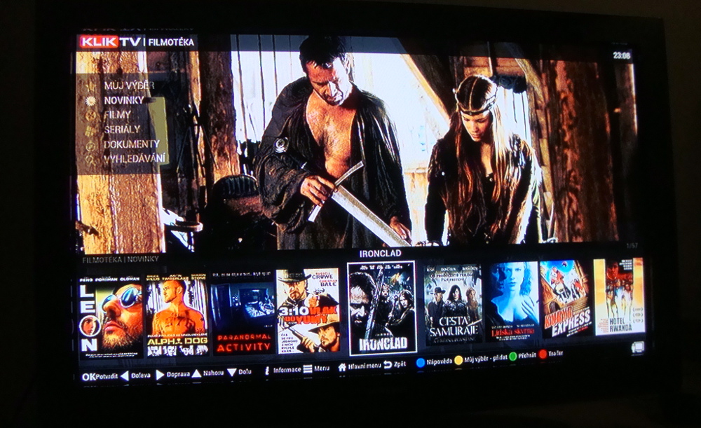 KlikTV - menu a ovládání videoslužby