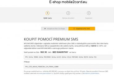 Objednávání přes PREMIUM SMS.
