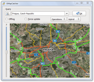 GMapCatcher umožňuje stahování mapových podkladů z mnoha různých služeb