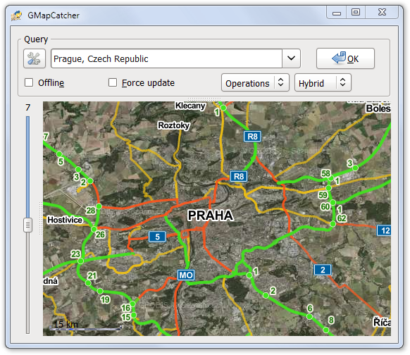 GMapCatcher umožňuje stahování mapových podkladů z mnoha různých služeb