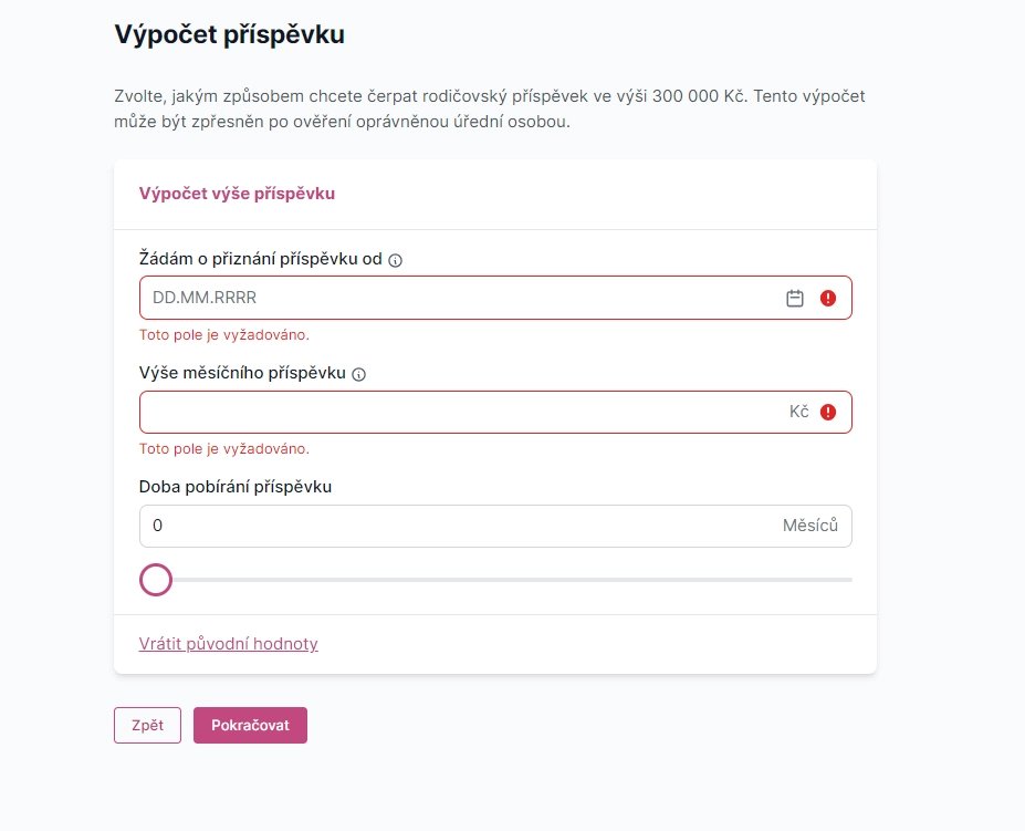 Ukázka žádosti - výpočet rodičovského příspěvku