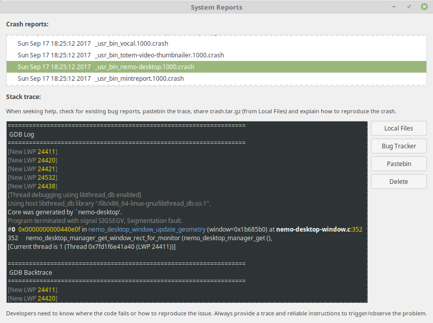Oznámení o pádech