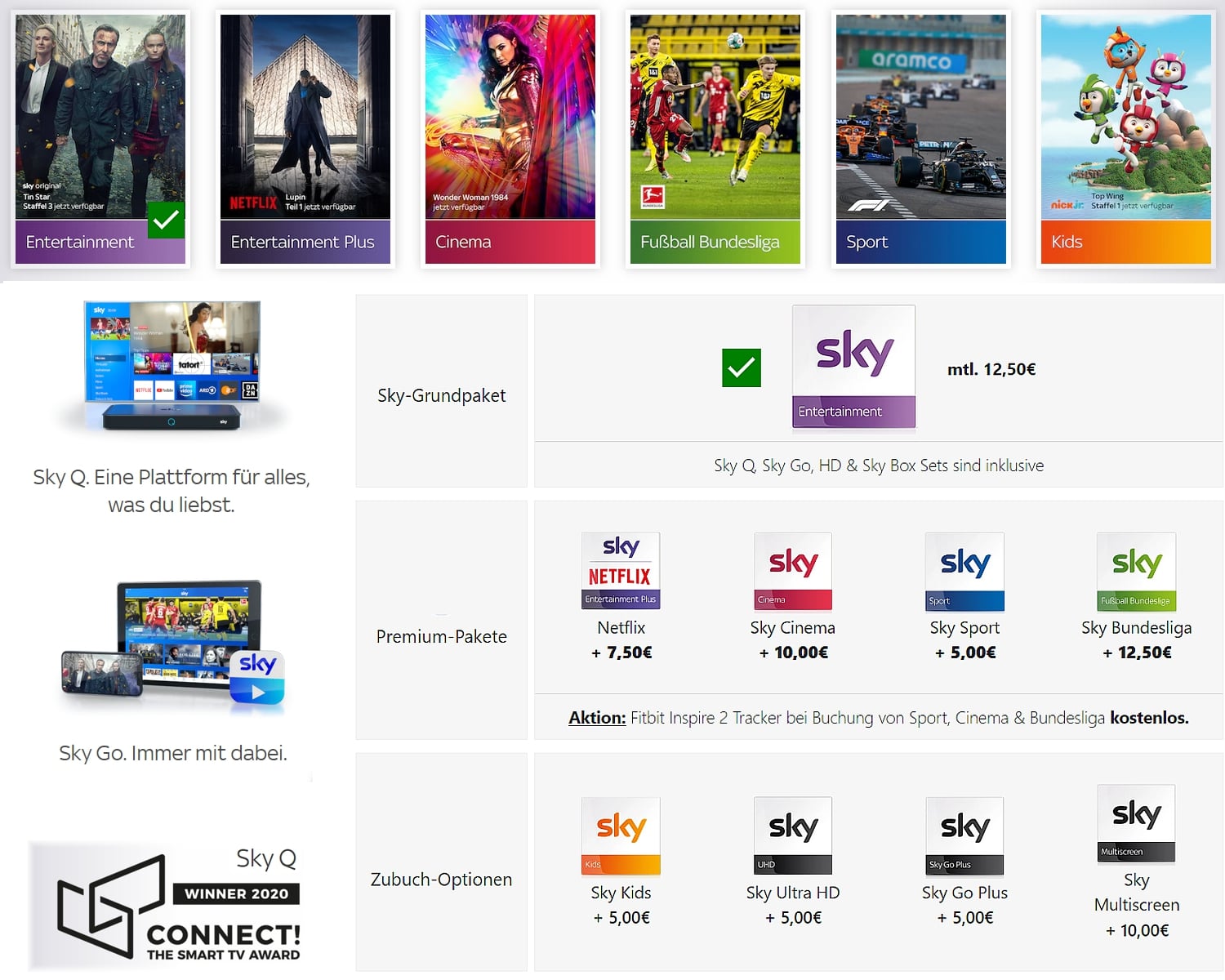 Německá tarifní a programová nabídka Sky Q