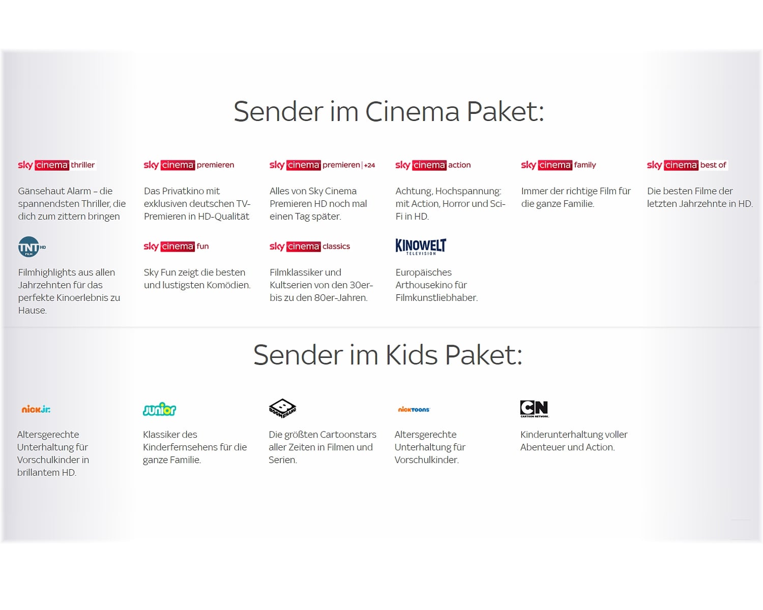 Německá tarifní a programová nabídka Sky Q