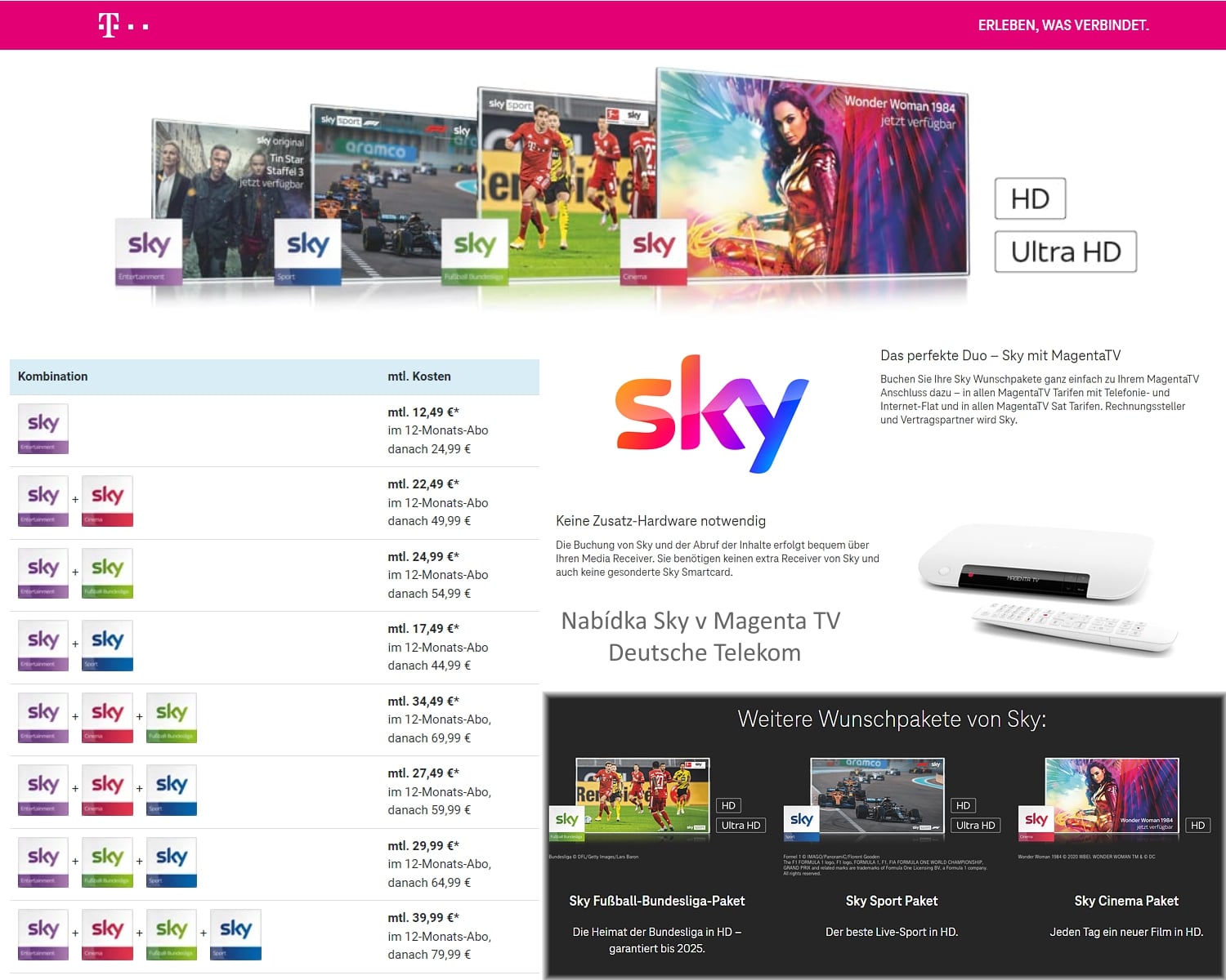 Německá tarifní a programová nabídka Sky Q