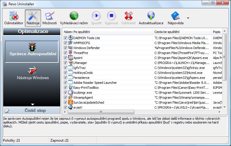 <p>Ve Správci autospouštění můžete povolit nebo zakázat programům start při zavádění systému.</p>