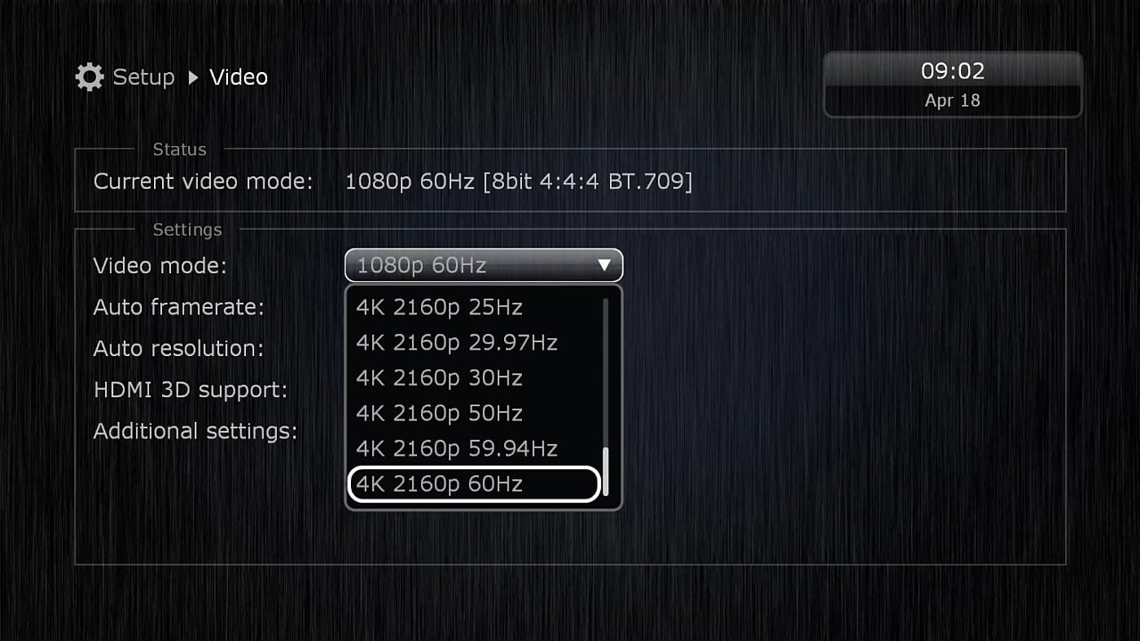 Uživatelské rozhraní Dune HD – menu Nastavení