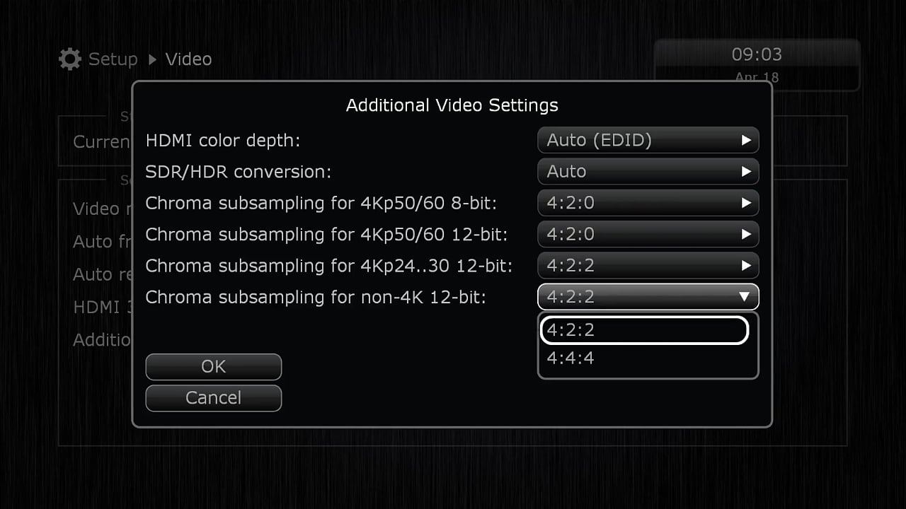 Uživatelské rozhraní Dune HD – menu Nastavení