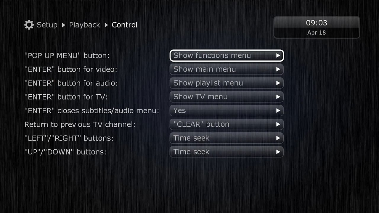 Uživatelské rozhraní Dune HD – menu Nastavení