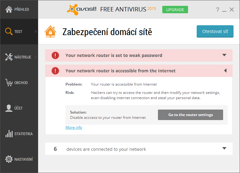 <p>Avast Free Antivirus nově dokáže analyzovat uroveň zabezpečení domácí sítě</p>