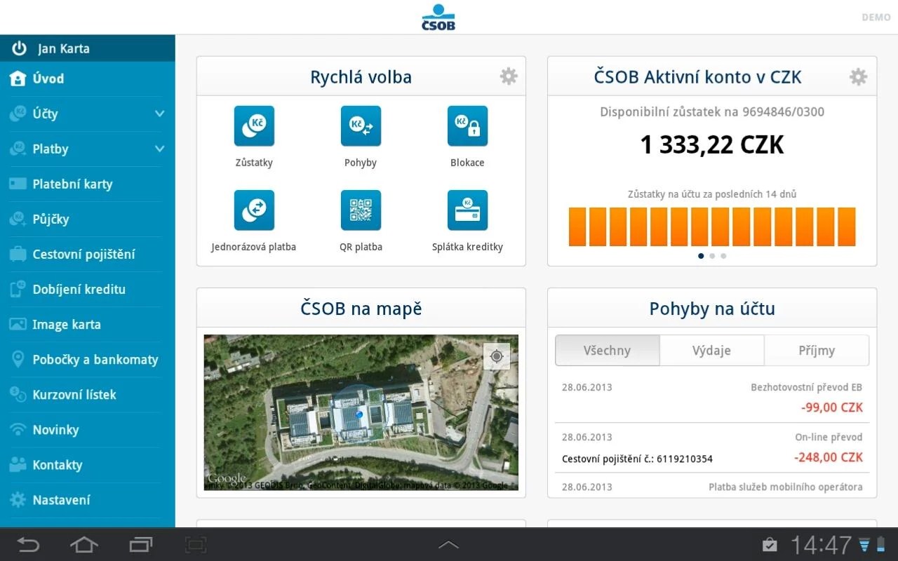 Mobilní bankovnictví ČSOB