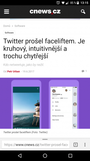 Chrome pro Android s lištou dole