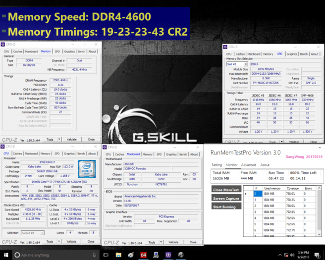 Validace 4600MHz modulů Trident Z na desce ASRock X299 OC Formula