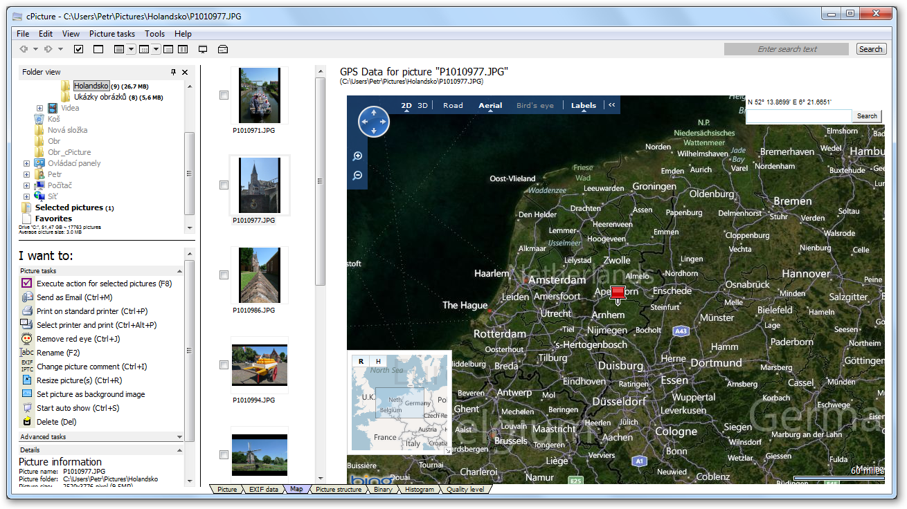Lokalizace fotografie na mapě bing.