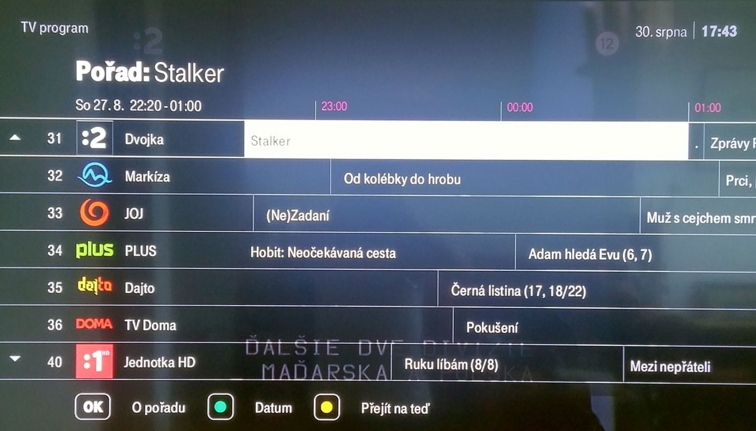 EPG - nejdále zpět co to jde. A mimo 2 dny ve kterých je možné Zpětné zhlédnutí, což je vidět na následujícím snímku.