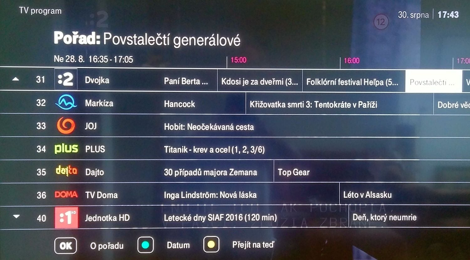 EPG - o něco méně, než nejdále :). A stále mimo 2 dny ve kterých je možné Zpětné zhlédnutí...