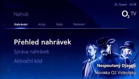 Uživatelské prostředí O2 TV – sledování programů + EPG
