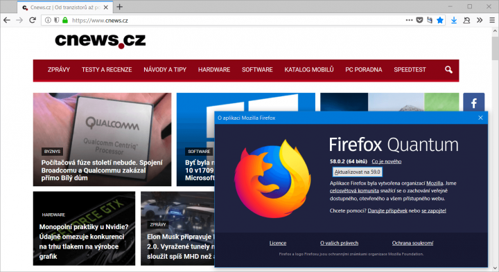 Mozilla uvolnila Firefox 59