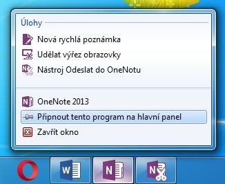 Připnutí programu na Hlavní panel