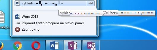 Naposledy otevřený soubor v Hlavním panelu