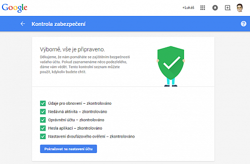 Když si zkontrolujete zabezpečení účtu, Google vám daruje 2 GB místa v cloudu