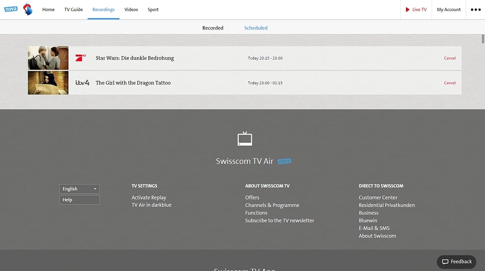 Swisscom TV Air - nahrávky