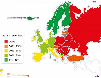 Používání hotovosti v Evropě před rokem 2014.