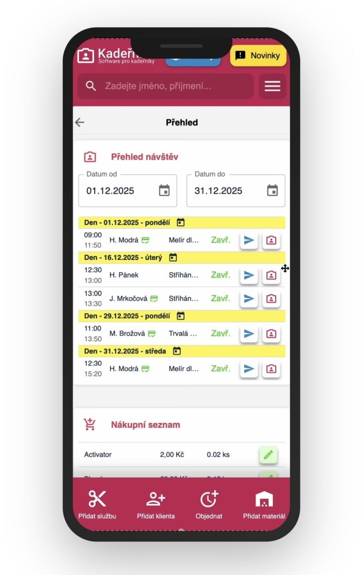 Screenshoty z aplikace Kadeřník+