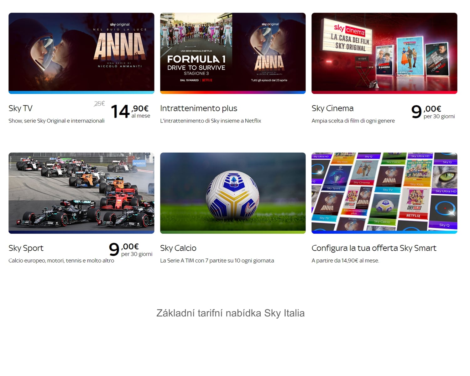 Italská tarifní a programová nabídka Sky Q