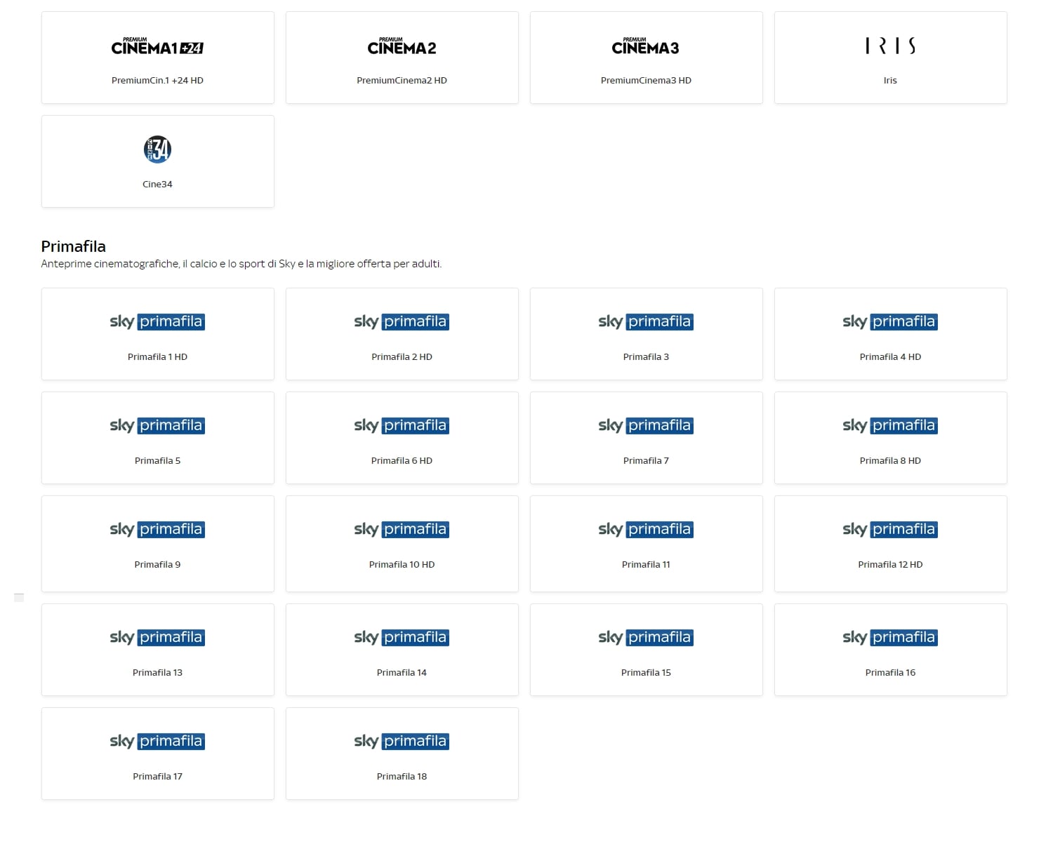 Italská tarifní a programová nabídka Sky Q