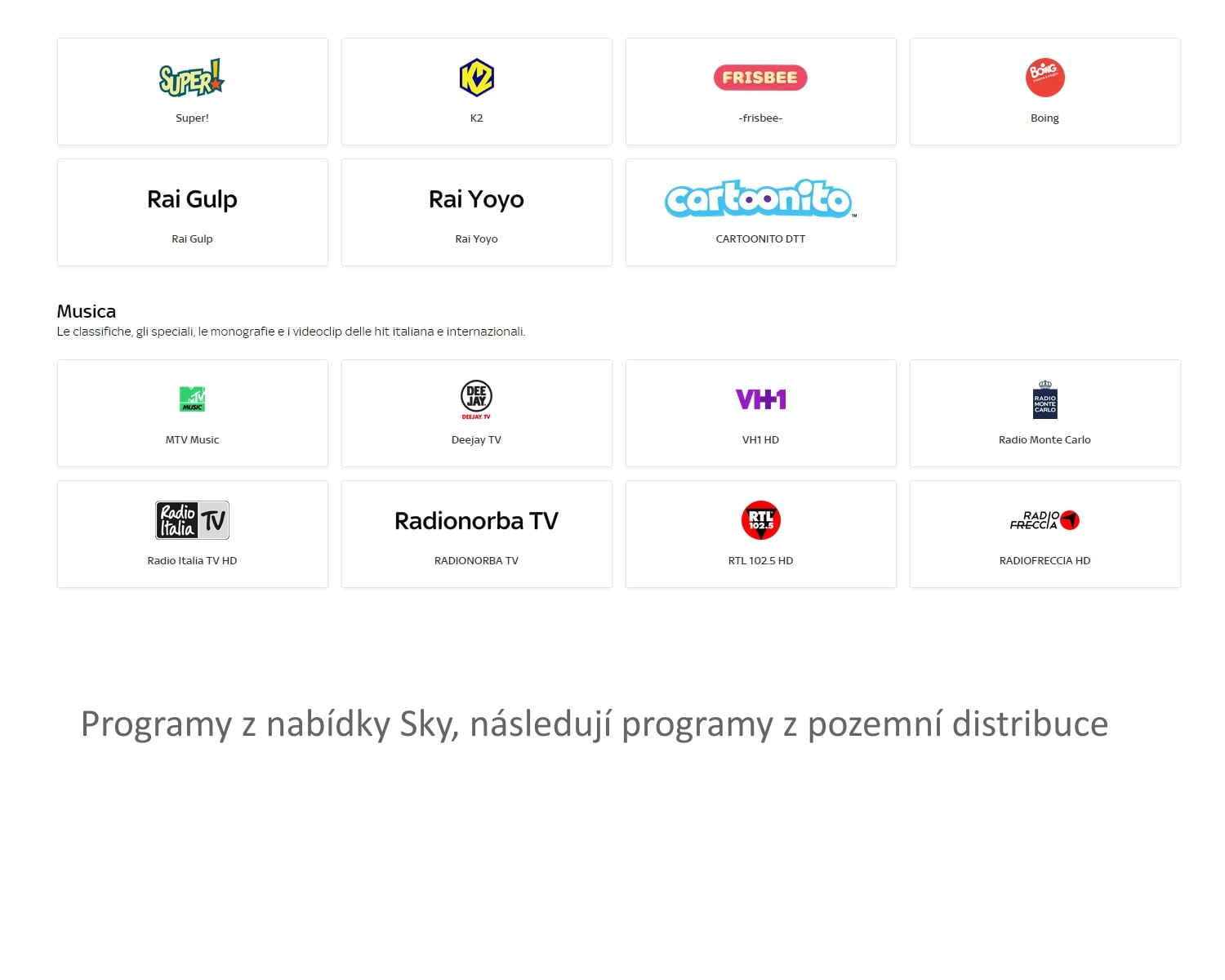 Italská tarifní a programová nabídka Sky Q