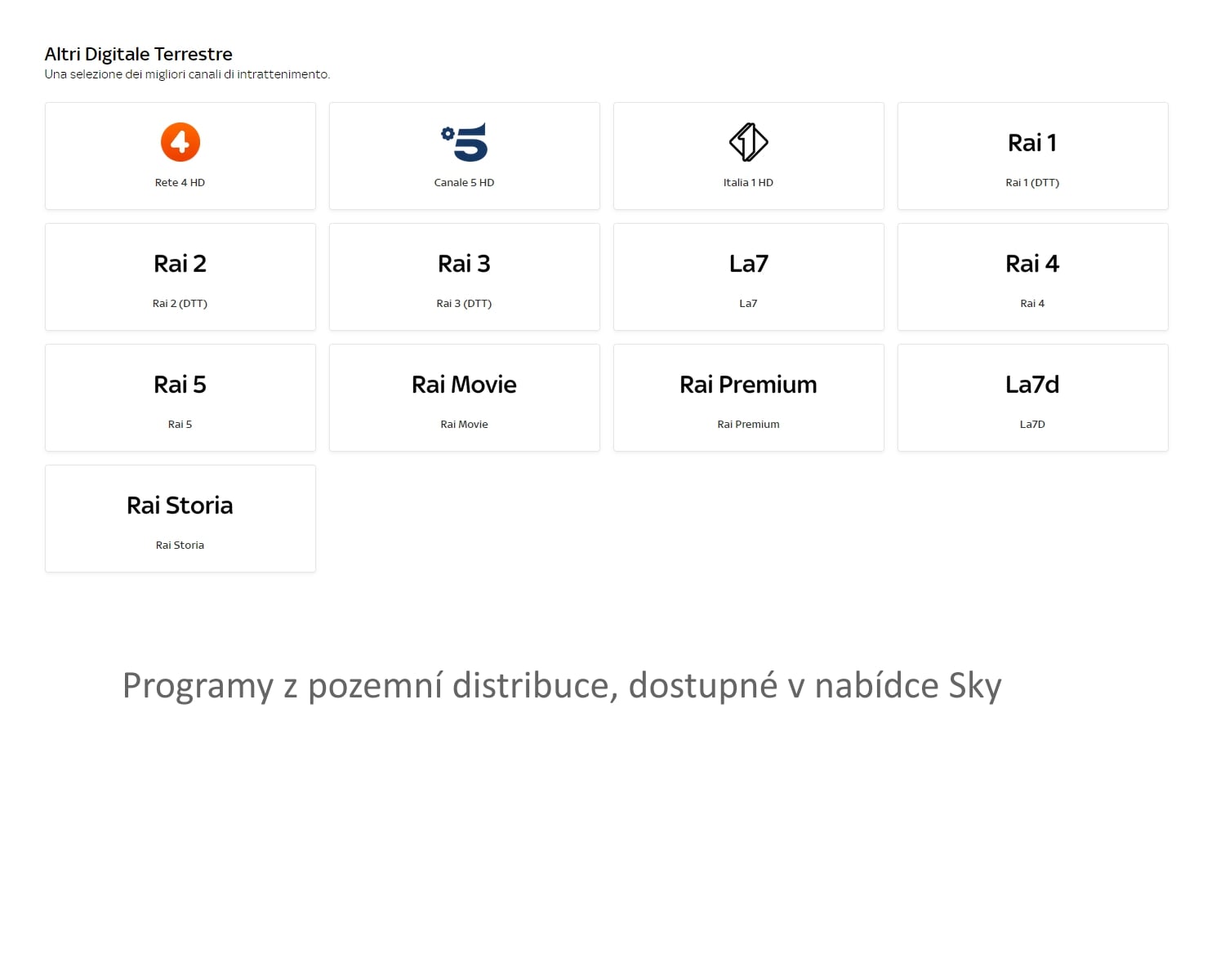 Italská tarifní a programová nabídka Sky Q