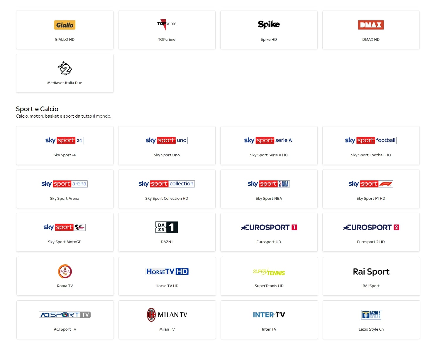 Italská tarifní a programová nabídka Sky Q
