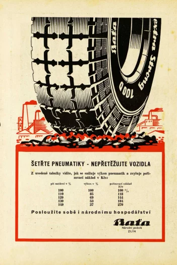 Reklamní prospekty na pneumatiky Baťa z roku 1947.