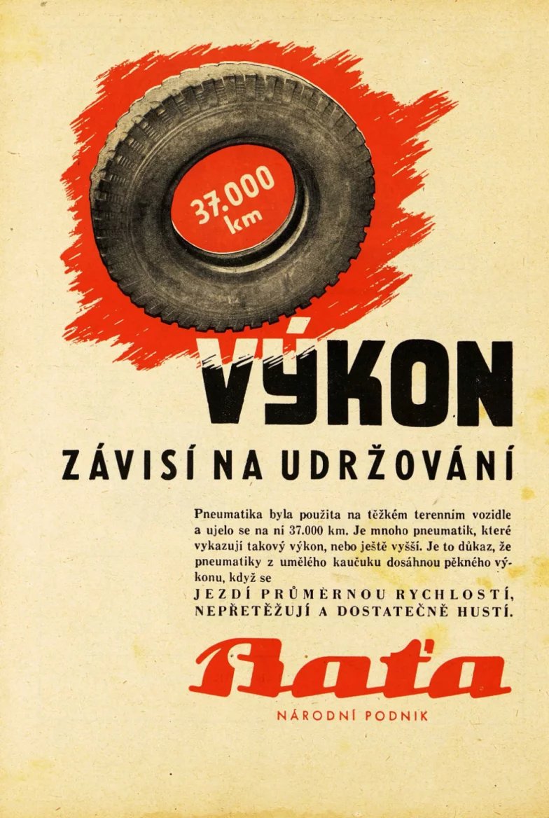 Reklamní prospekty na pneumatiky Baťa z roku 1947.