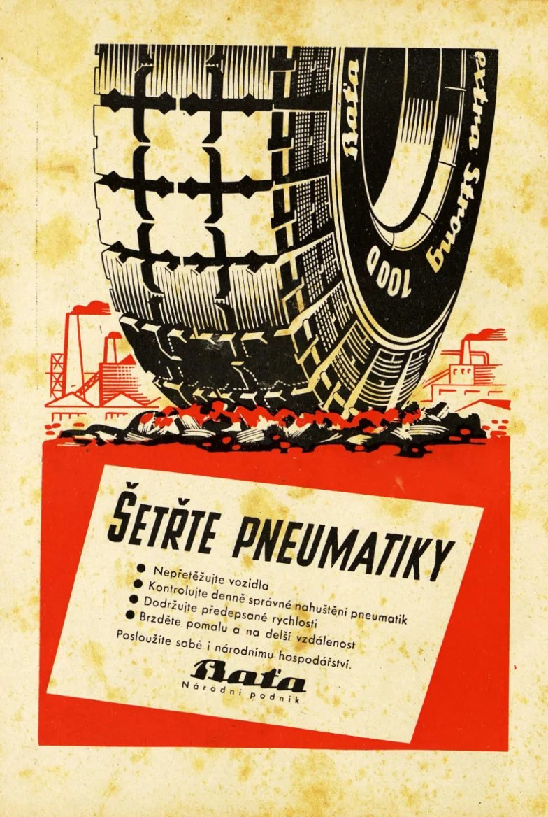Reklamní prospekty na pneumatiky Baťa z roku 1947.