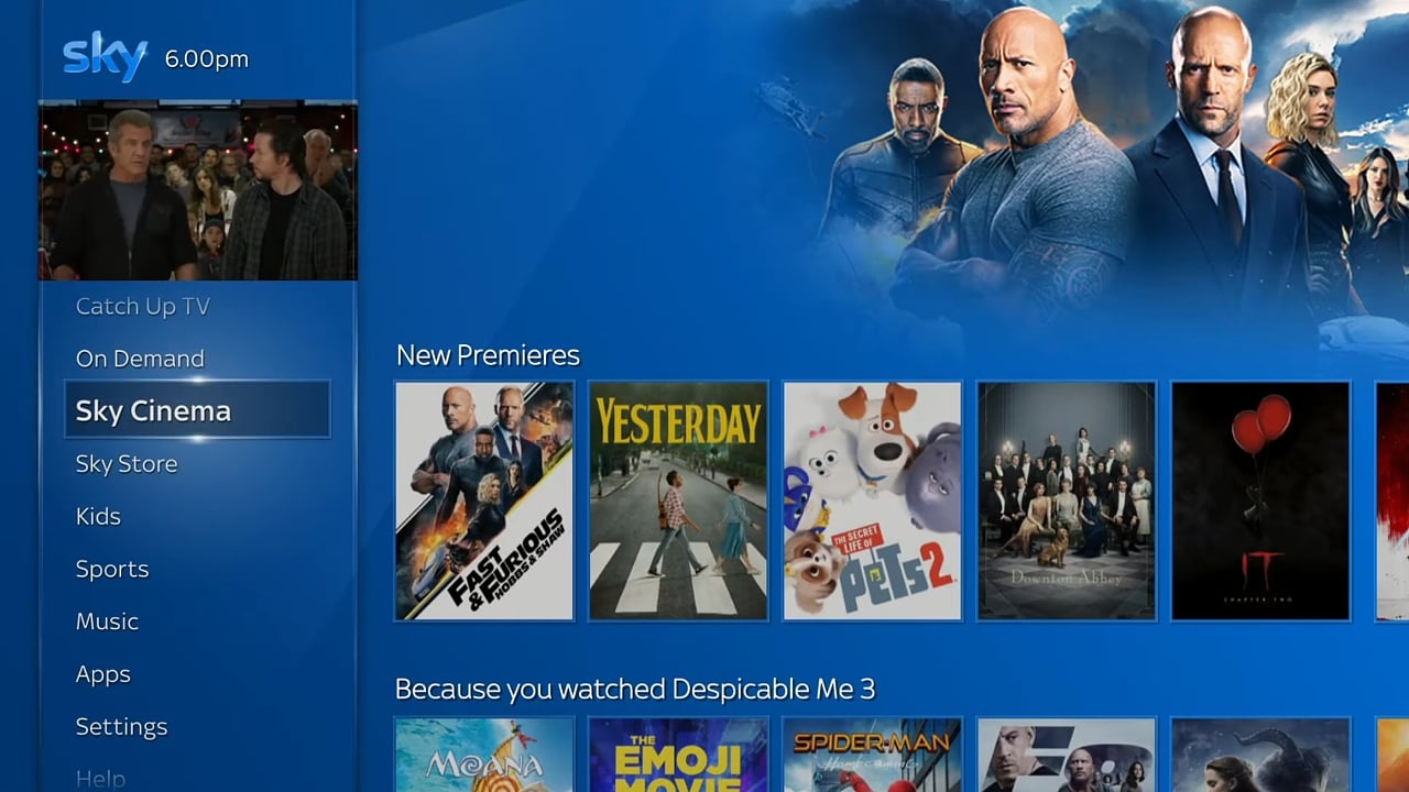 Ukázky předchozí generace uživatelského rozhraní Sky Q