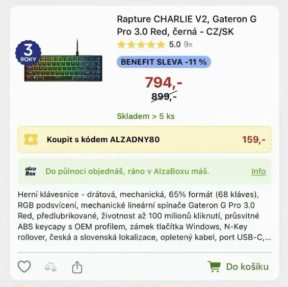 Zlevněné pod výrobní cenu byly některé klávesnice Rapture